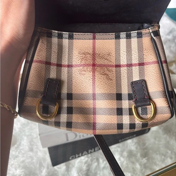 Burberry Bridle Handbag Leather and Haymarket Check crossbody brown - Picture 3 of 8